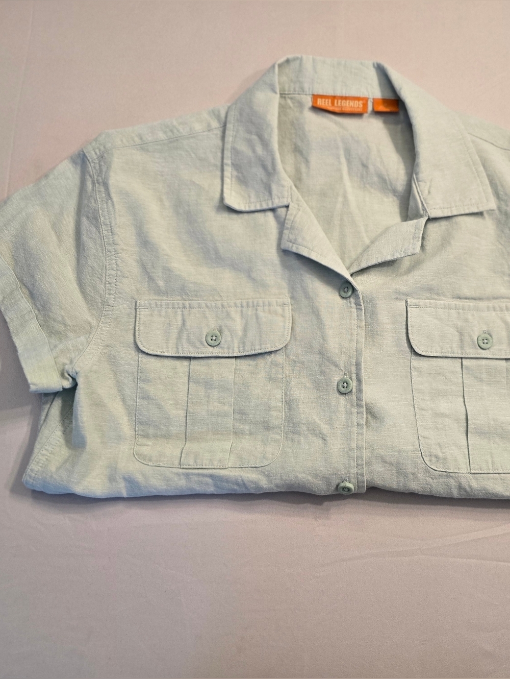 Reel Legends Linen Cotton Blend Button Down Shirt Size Medium